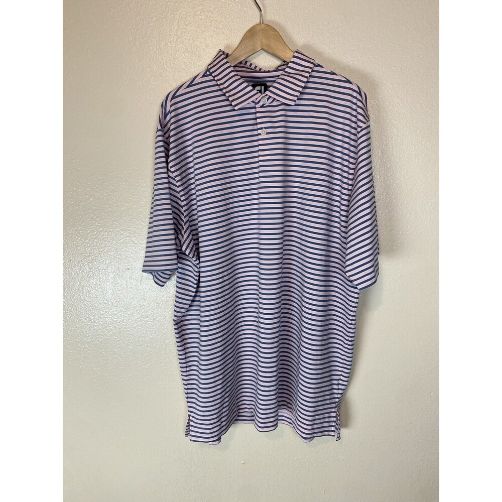 FootJoy 2XL Polo Shirt Stripe Pink Collared Button Golf Performance Active